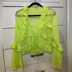Tie front frill neck sheer blouse